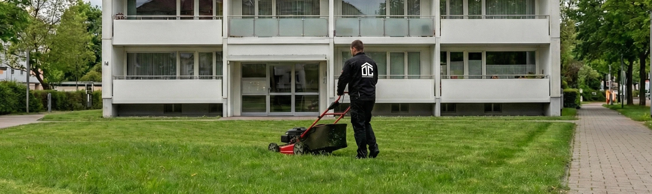 Rasen mähen bei Mehrfamilienhaus in Landwasser, Freiburg